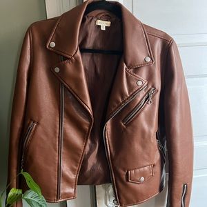 Silence + Noise - UO - urban outfitters - brown vegan leather motorcycle jacket